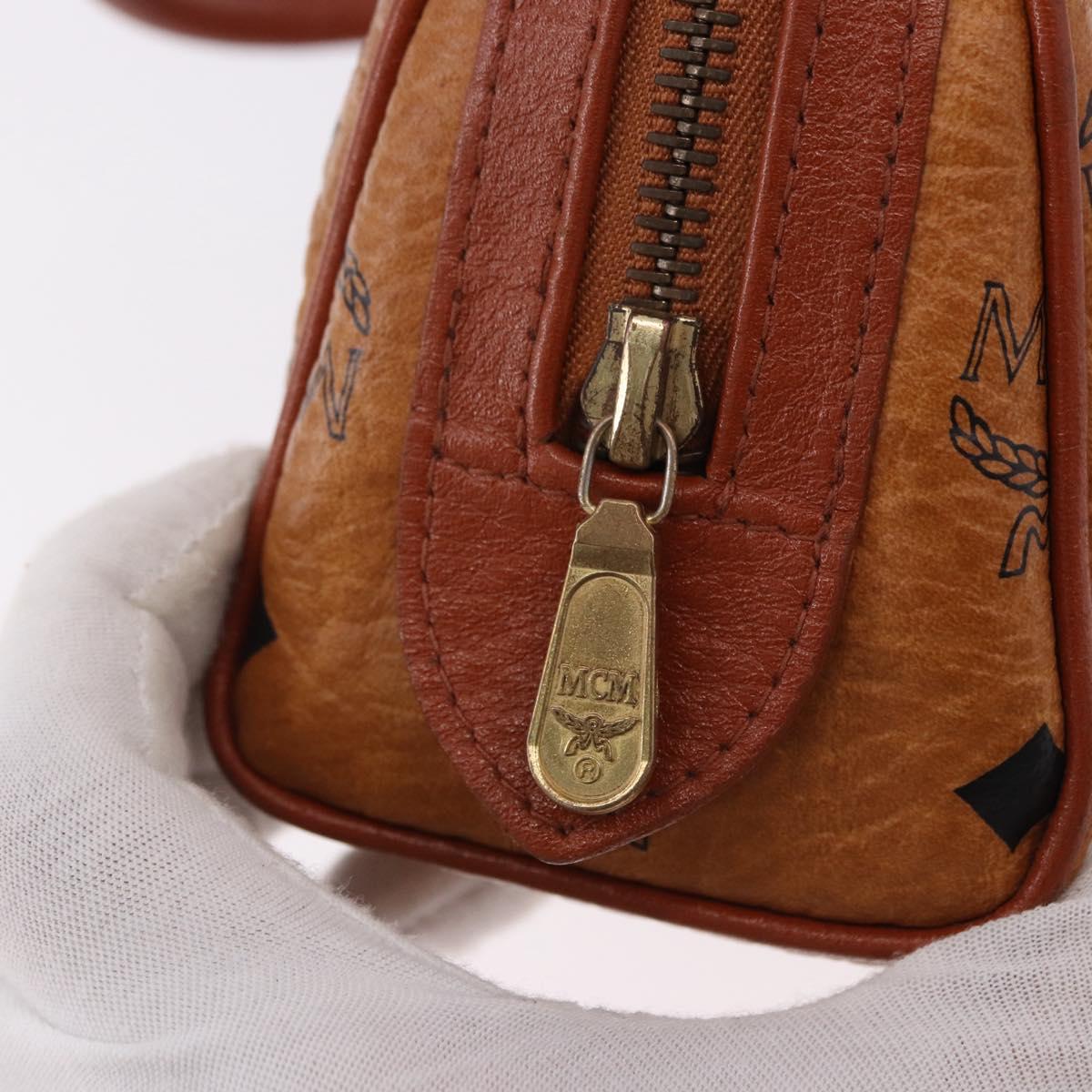 MCM Logogram Vicetos Mini Boston Bag PVC Leather 2way Brown Gold Auth 192029A
