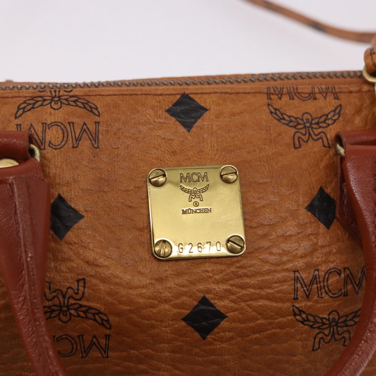 MCM Logogram Vicetos Mini Boston Bag PVC Leather 2way Brown Gold Auth 192029A