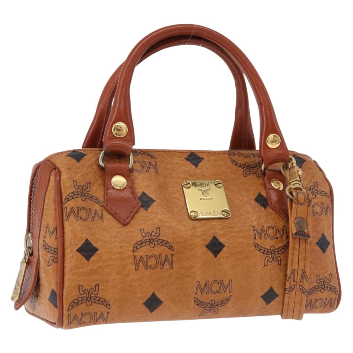 MCM Logogram Vicetos Mini Boston Bag PVC Leather 2way Brown Gold Auth 192029A
