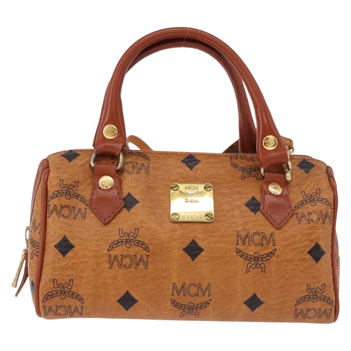 MCM Logogram Vicetos Mini Boston Bag PVC Leather 2way Brown Gold Auth 192029A