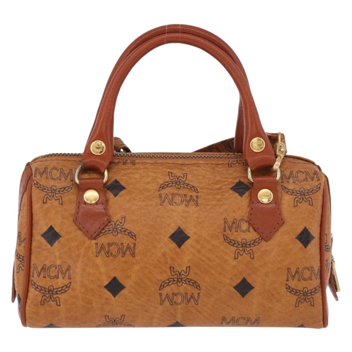 MCM Logogram Vicetos Mini Boston Bag PVC Leather 2way Brown Gold Auth 192029A