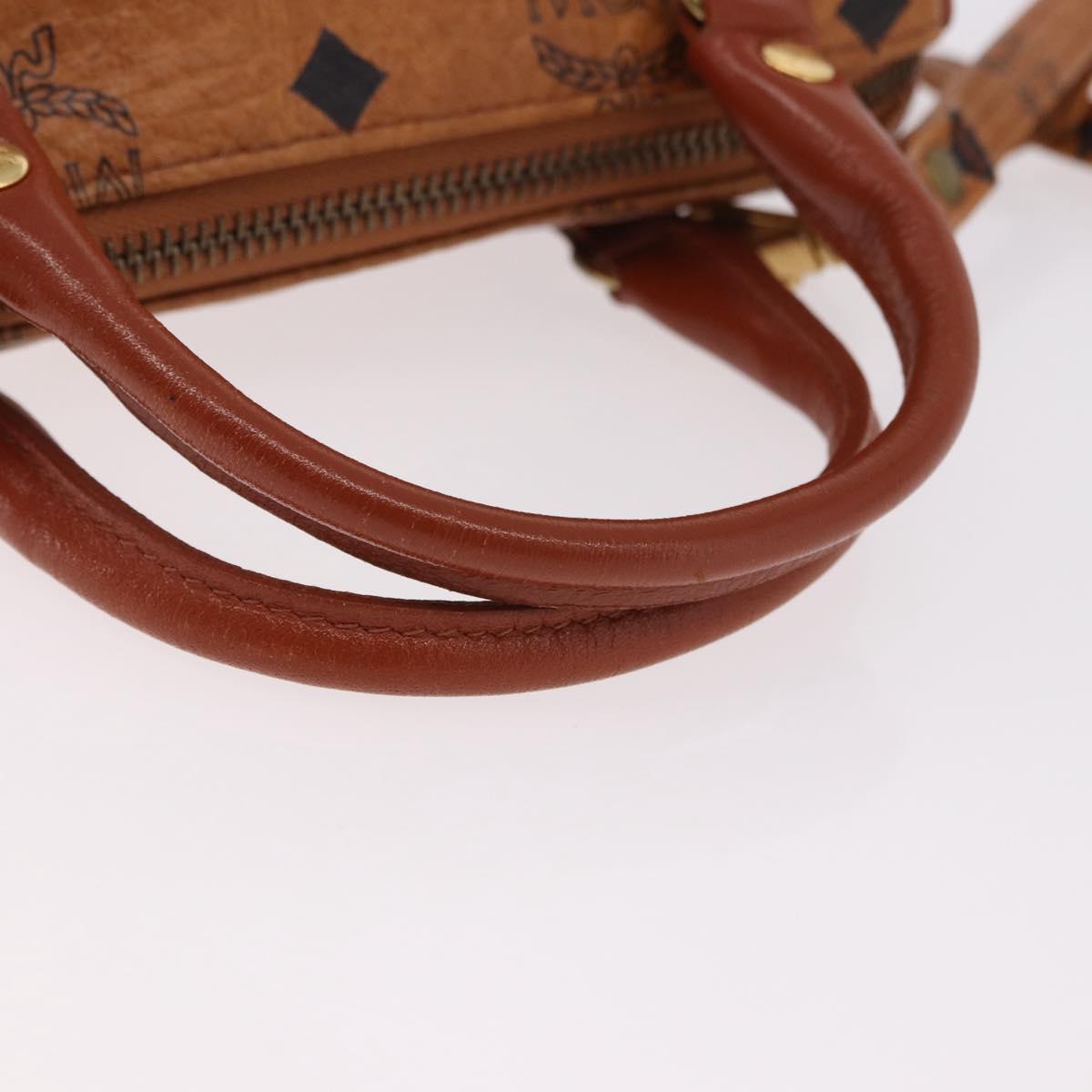 MCM Logogram Vicetos Mini Boston Bag PVC Leather 2way Brown Gold Auth 192029A