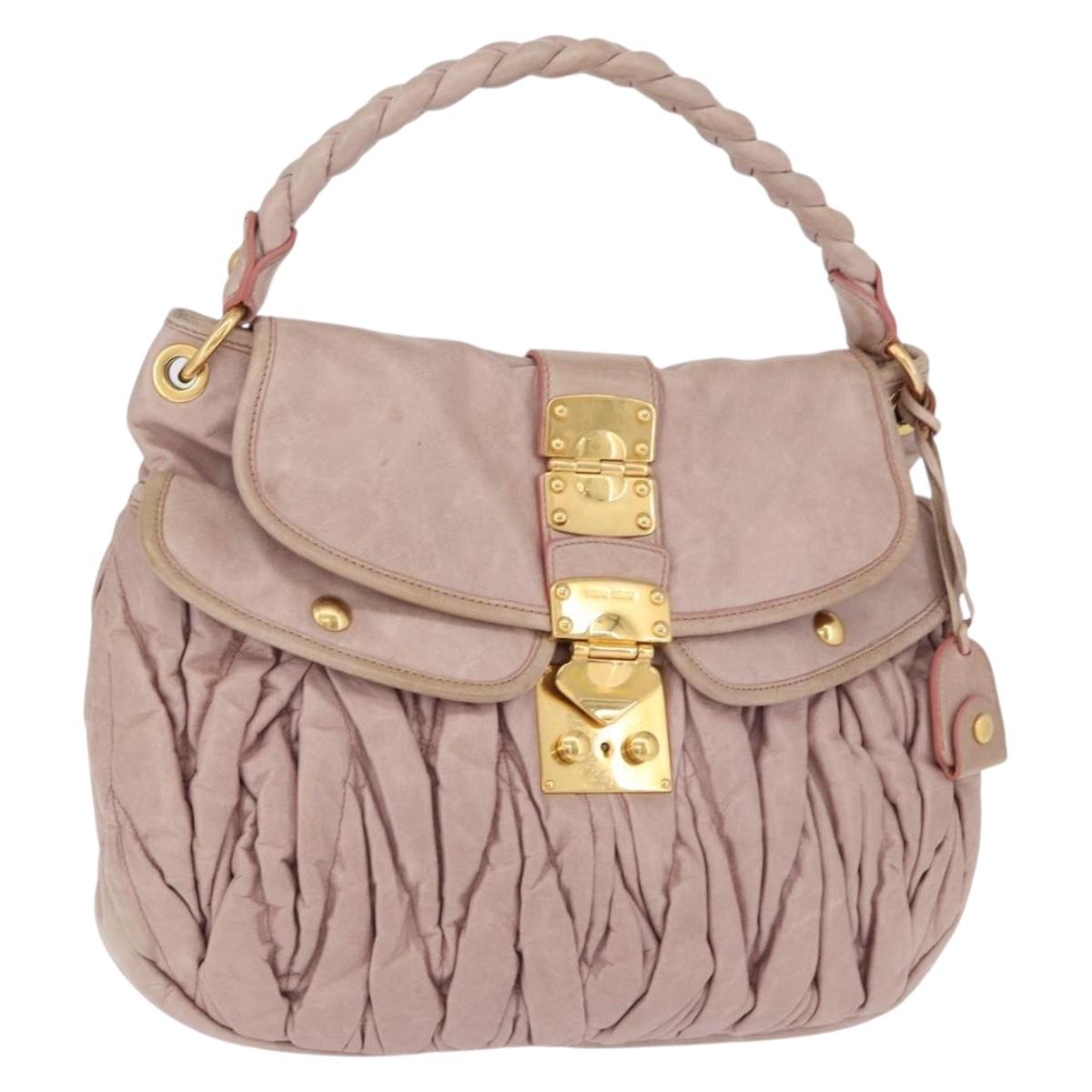 Miu Miu Matelasse Shoulder Bag Leather Pink Gold Auth 192030A