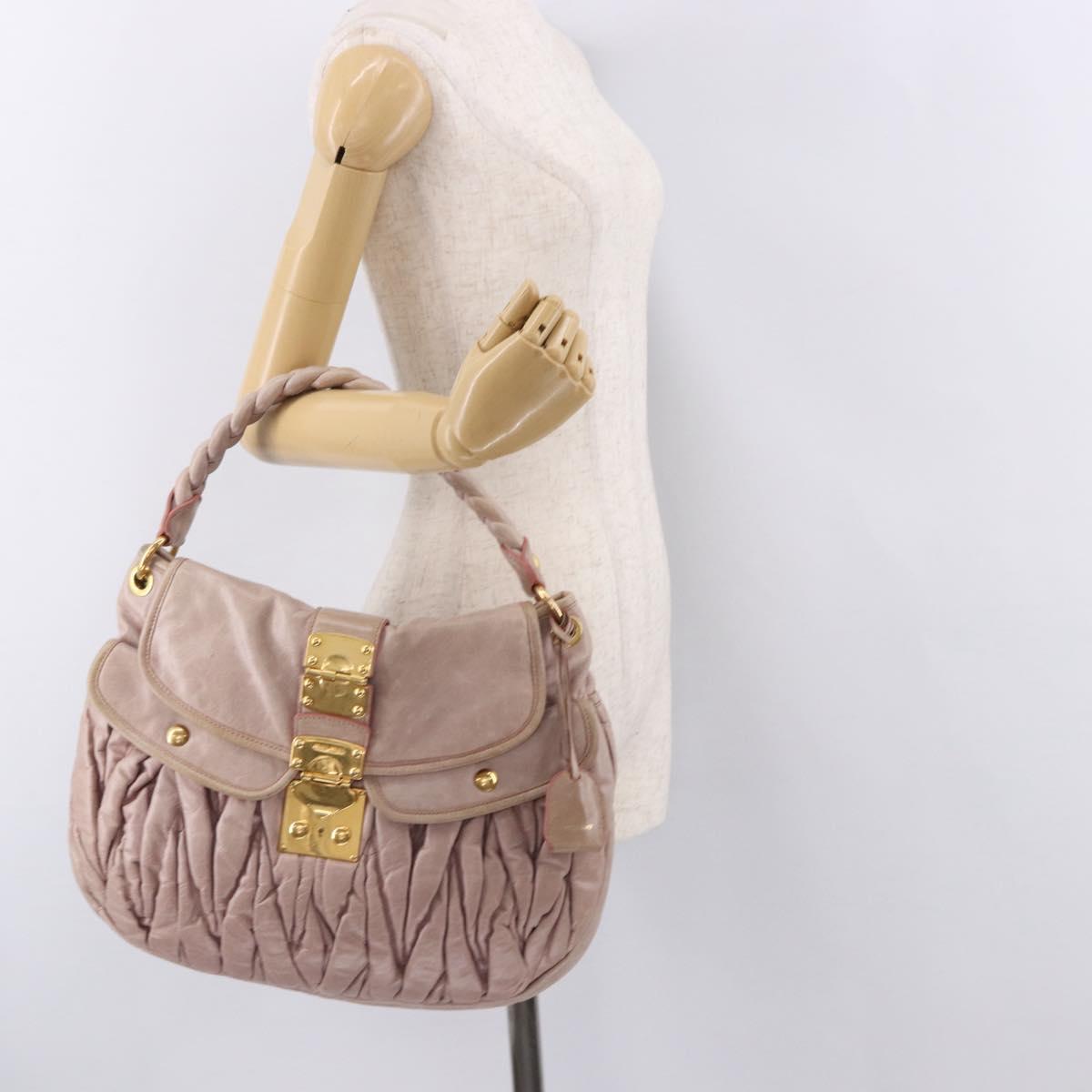 Miu Miu Matelasse Shoulder Bag Leather Pink Gold Auth 192030A