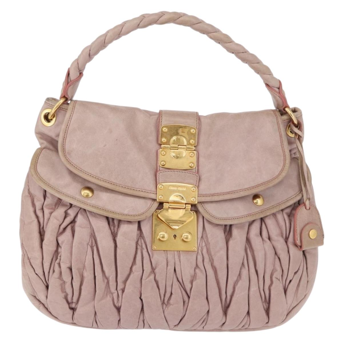 Miu Miu Matelasse Shoulder Bag Leather Pink Gold Auth 192030A