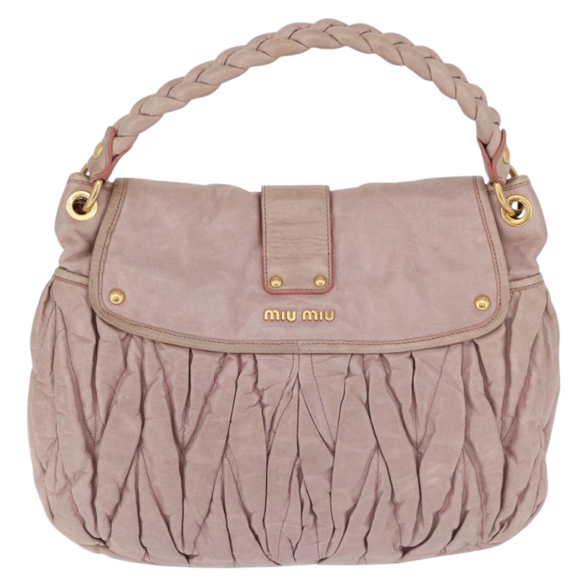 Miu Miu Matelasse Shoulder Bag Leather Pink Gold Auth 192030A