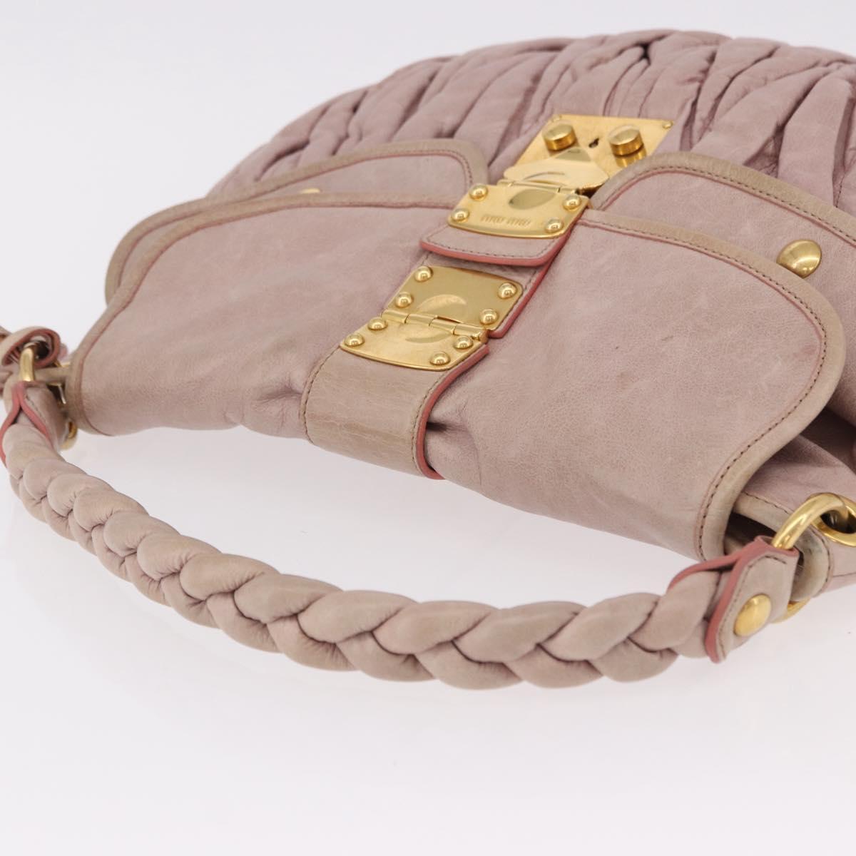Miu Miu Matelasse Shoulder Bag Leather Pink Gold Auth 192030A