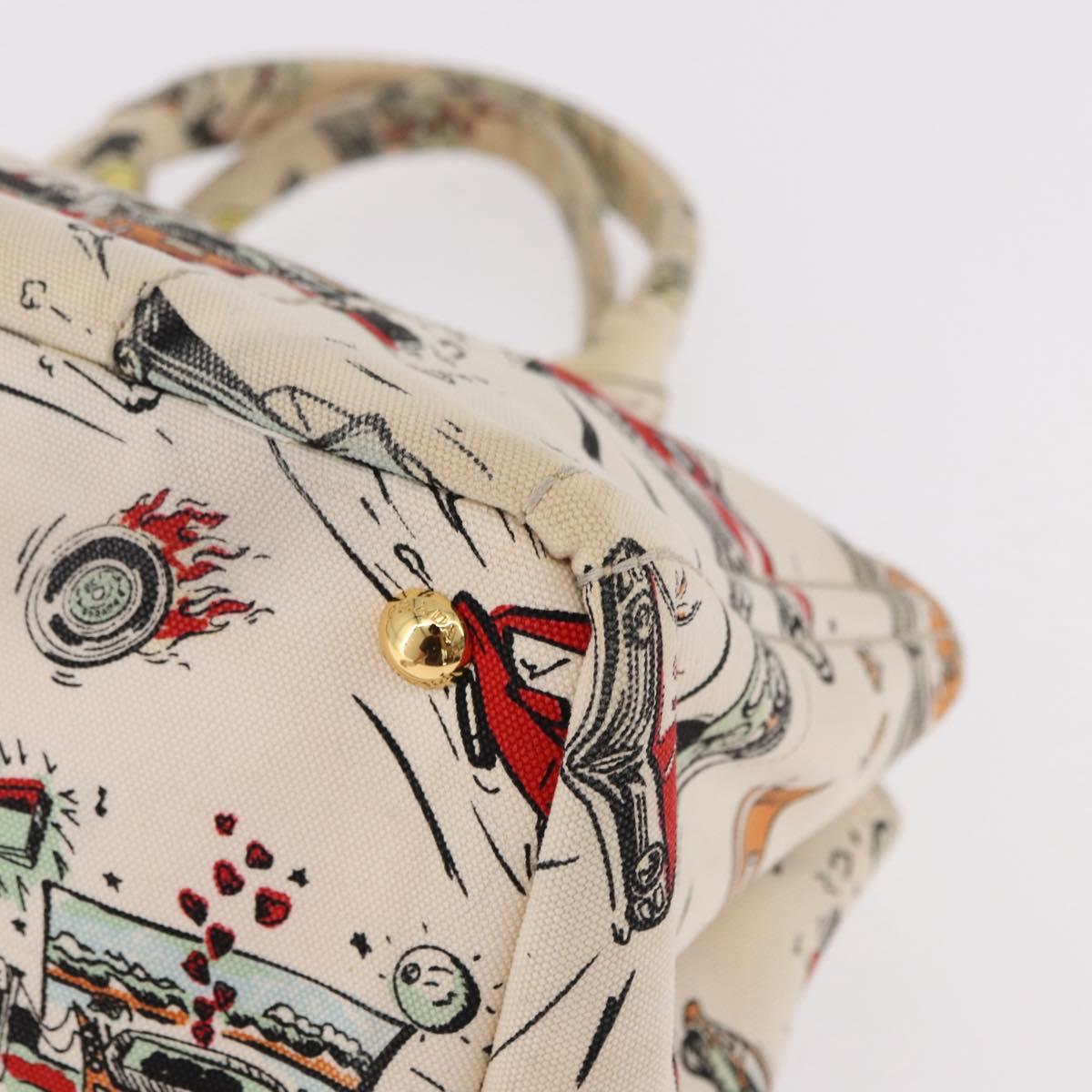 PRADA Canapa M Hand Bag Canvas Ivory Gold Auth 192036A
