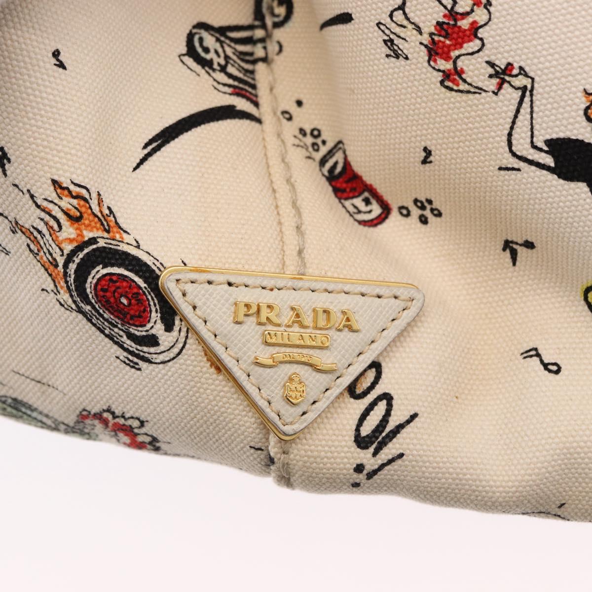 PRADA Canapa M Hand Bag Canvas Ivory Gold Auth 192036A
