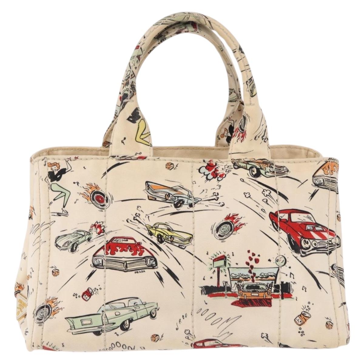PRADA Canapa M Hand Bag Canvas Ivory Gold Auth 192036A
