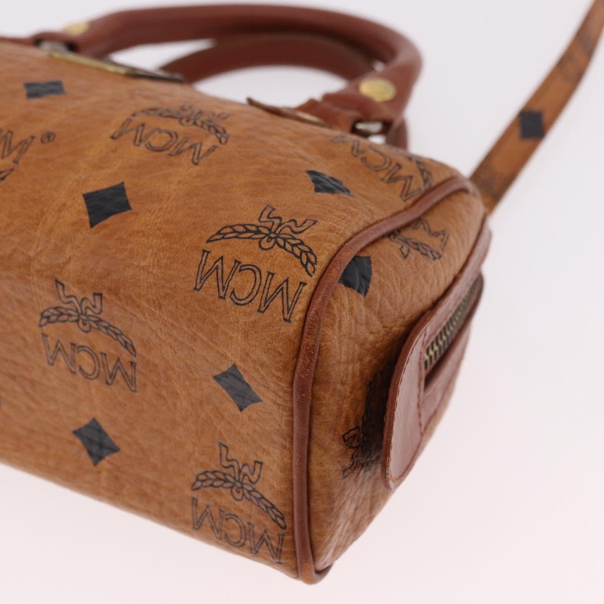 MCM Logogram Vicetos Mini Boston Bag PVC Leather 2way Brown Gold Auth 192038