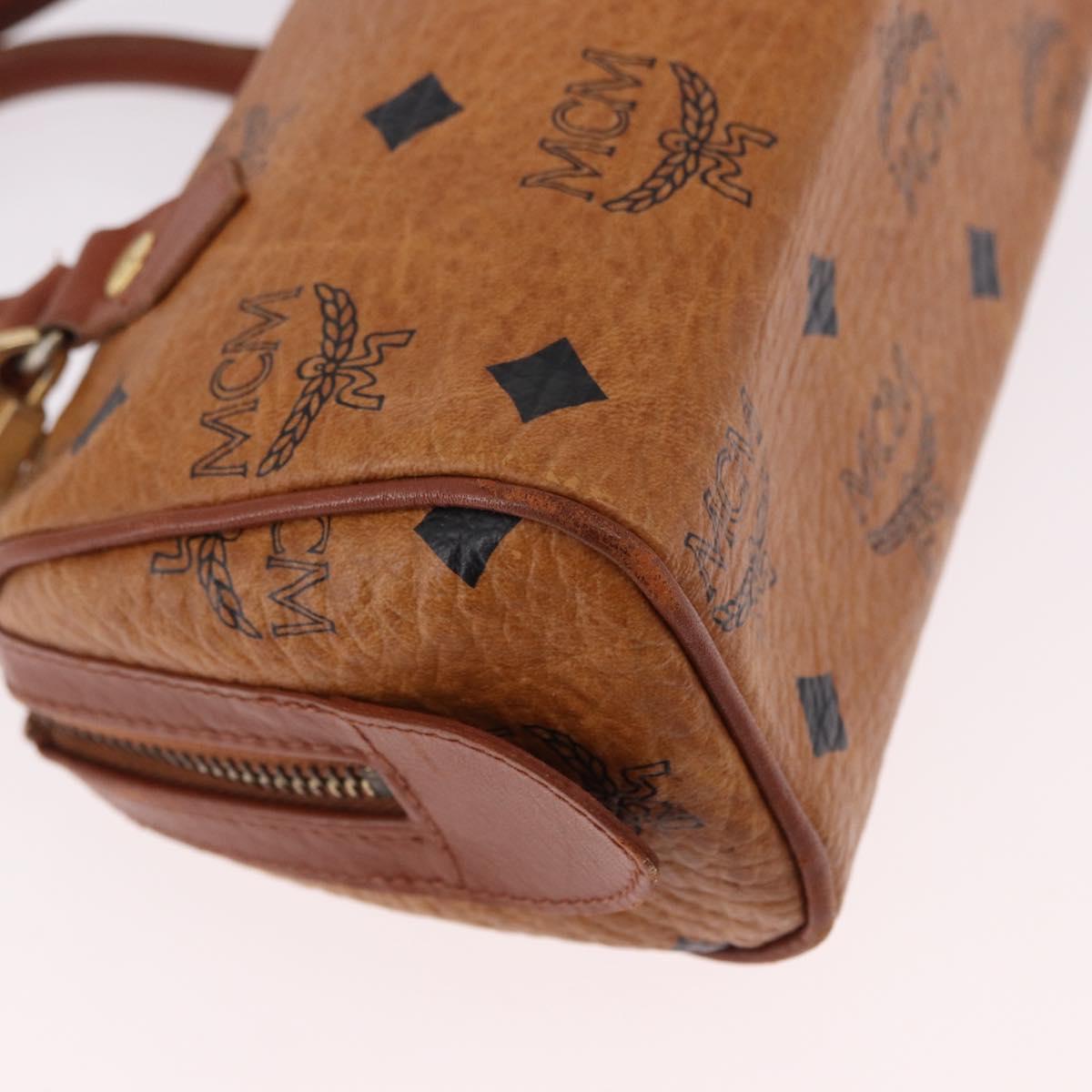 MCM Logogram Vicetos Mini Boston Bag PVC Leather 2way Brown Gold Auth 192038