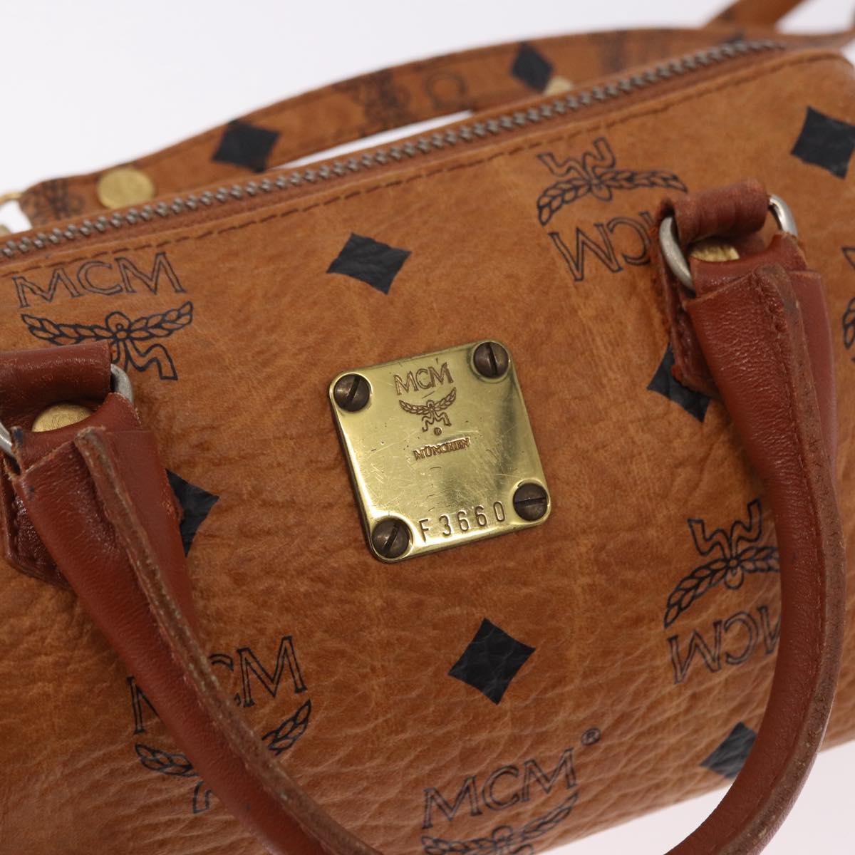 MCM Logogram Vicetos Mini Boston Bag PVC Leather 2way Brown Gold Auth 192038