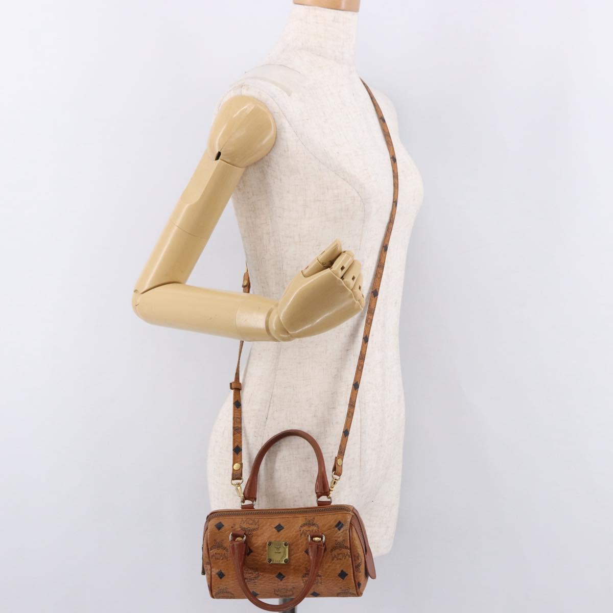 MCM Logogram Vicetos Mini Boston Bag PVC Leather 2way Brown Gold Auth 192038