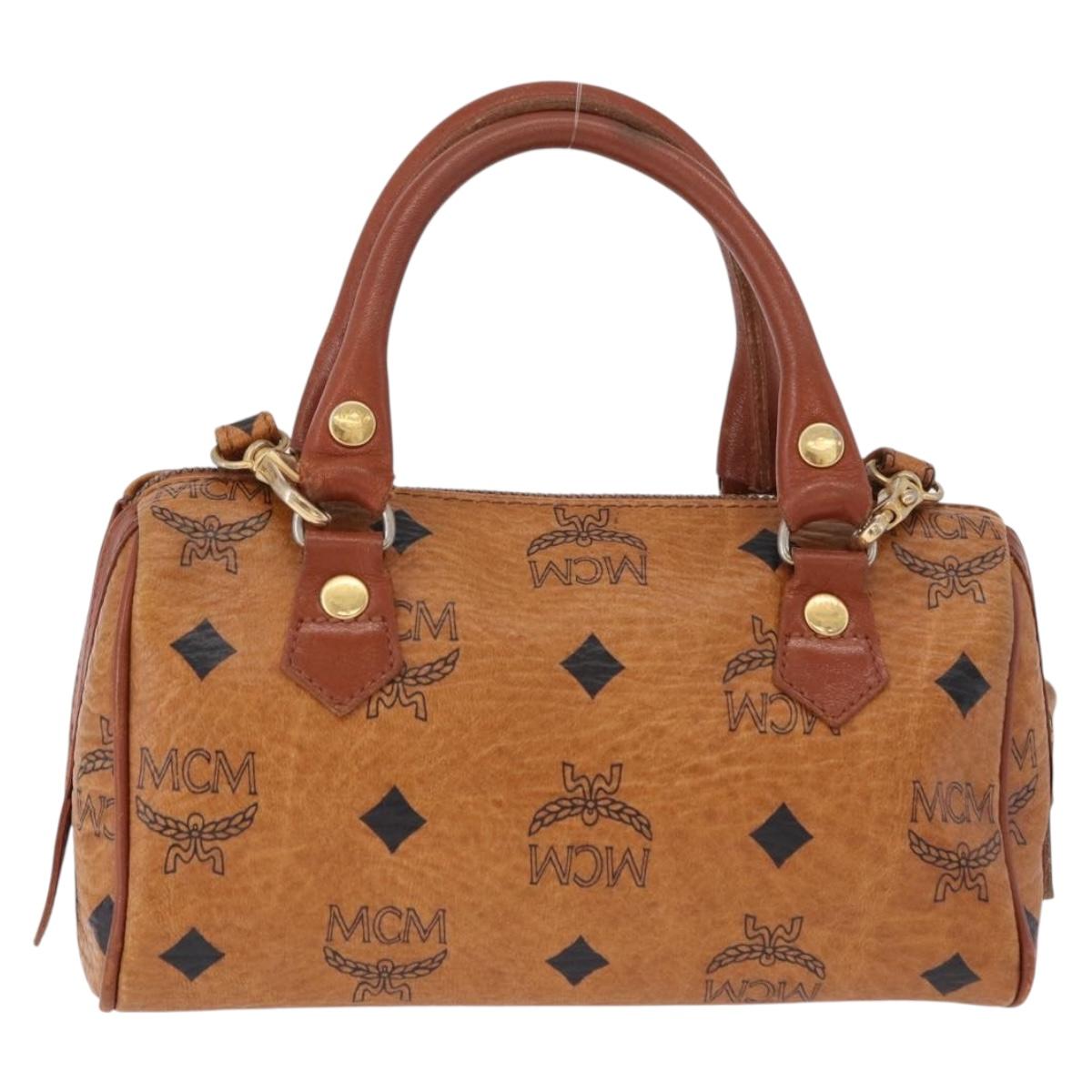 MCM Logogram Vicetos Mini Boston Bag PVC Leather 2way Brown Gold Auth 192038
