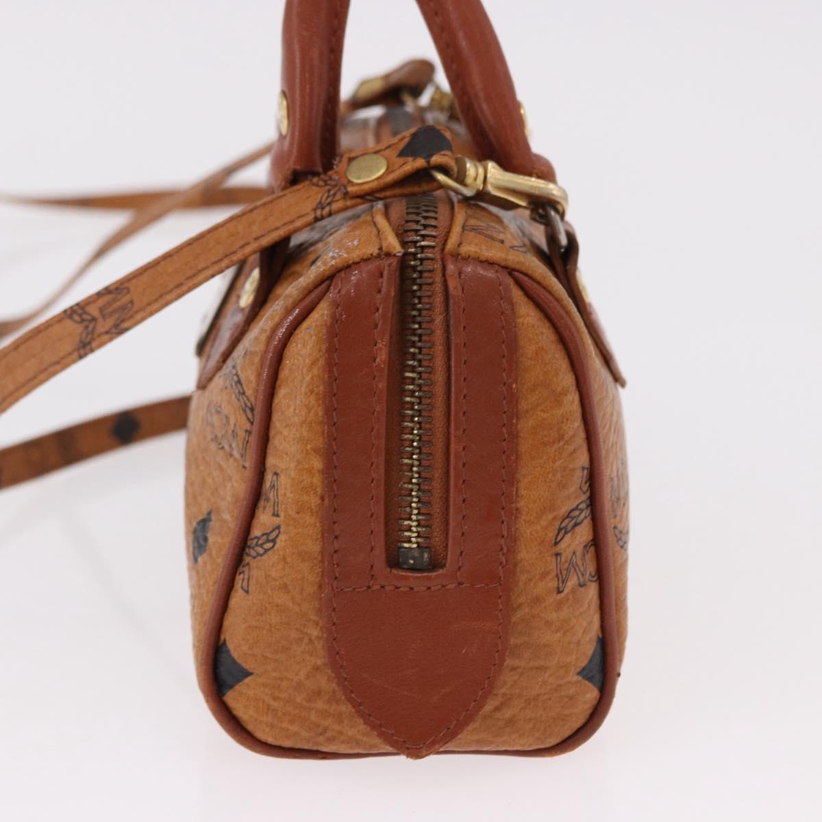 MCM Logogram Vicetos Mini Boston Bag PVC Leather 2way Brown Gold Auth 192038
