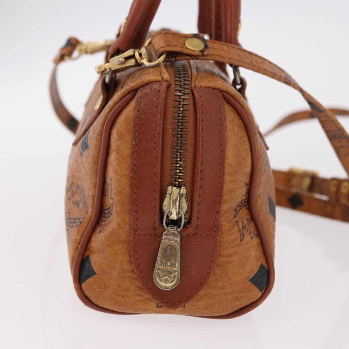 MCM Logogram Vicetos Mini Boston Bag PVC Leather 2way Brown Gold Auth 192038