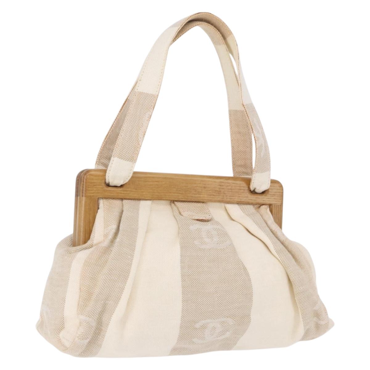 CHANEL Hand Bag Canvas Beige Gold CC Auth 192039V