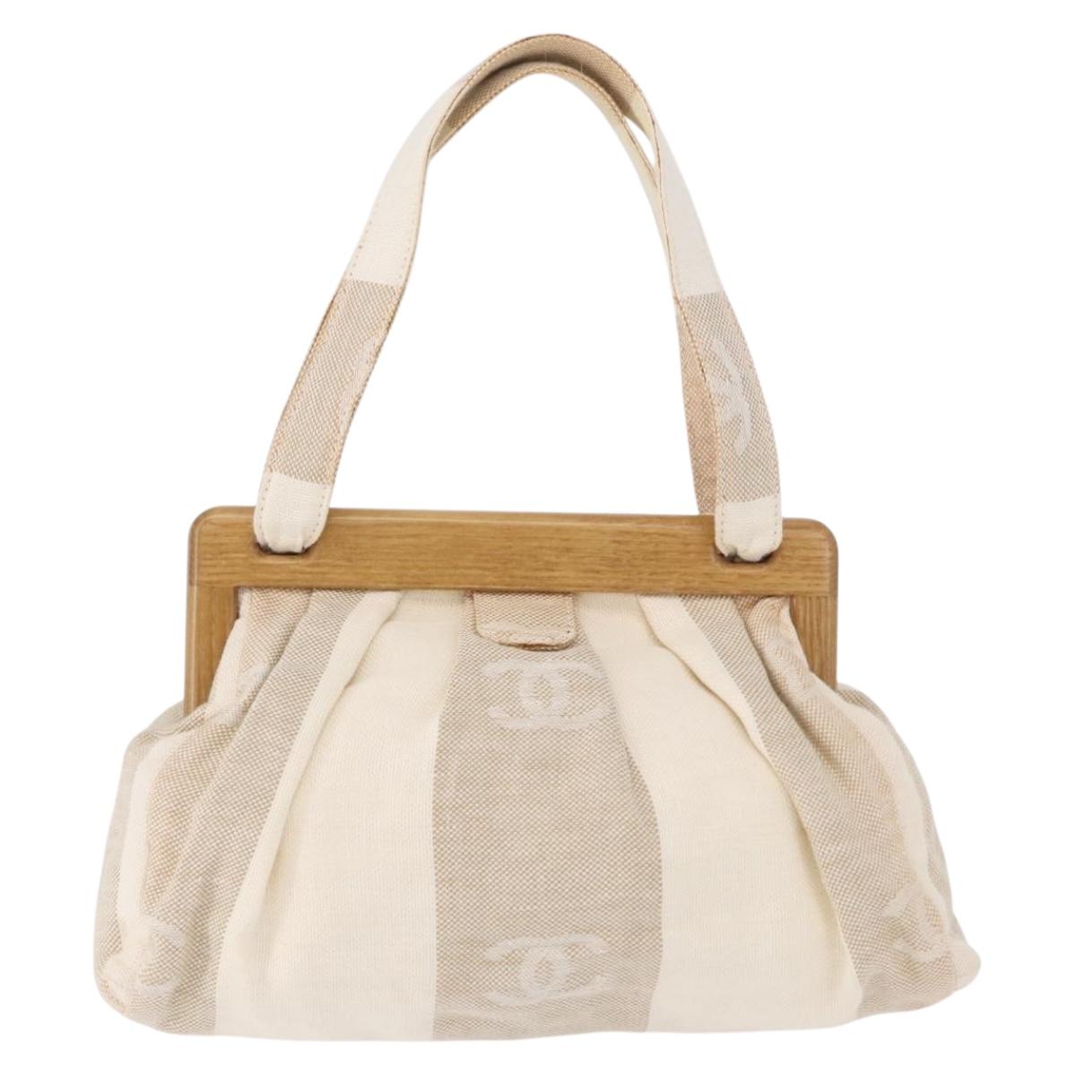 CHANEL Hand Bag Canvas Beige Gold CC Auth 192039V
