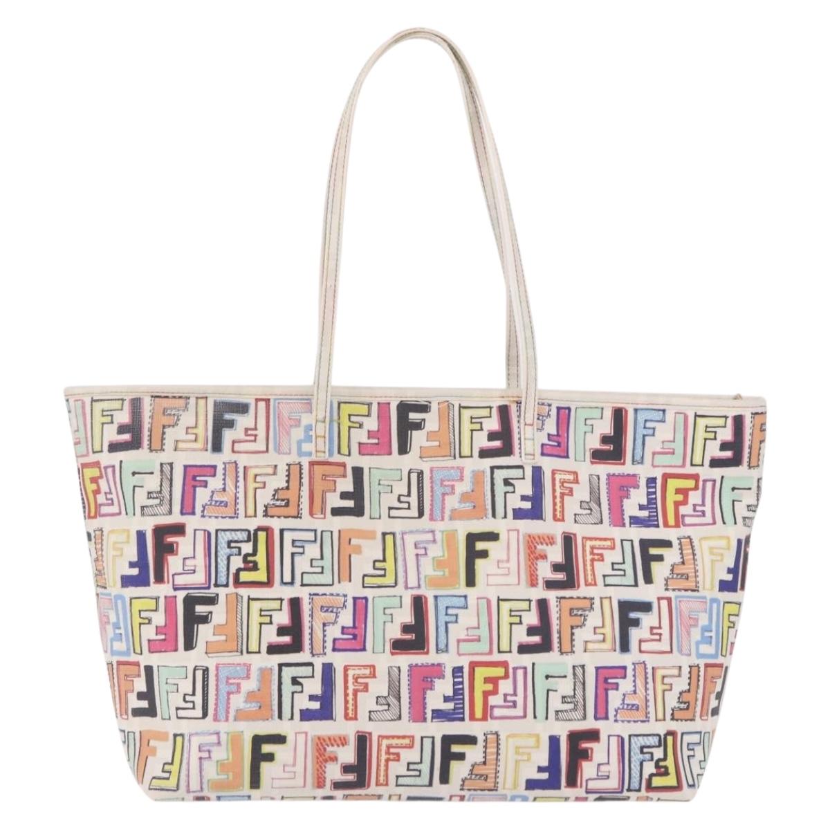 FENDI Zucca Canvas Tote Bag PVC Multicolor Gold Auth 192040A