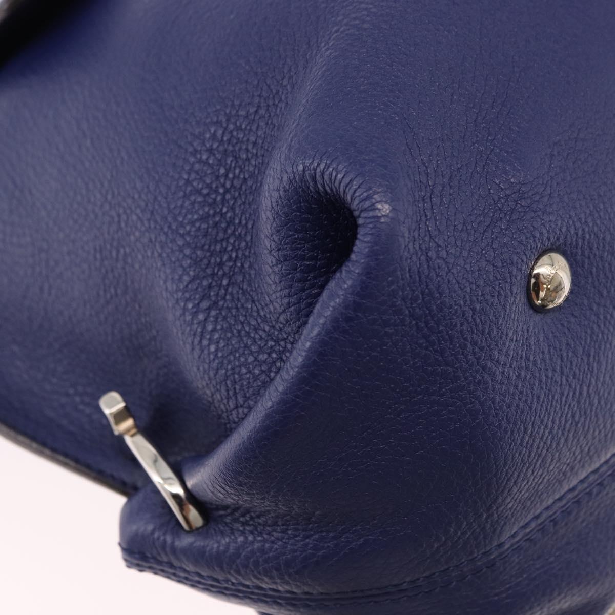 Salvatore Ferragamo Gancini Hand Bag Leather 2way Blue Silver Auth 192042A