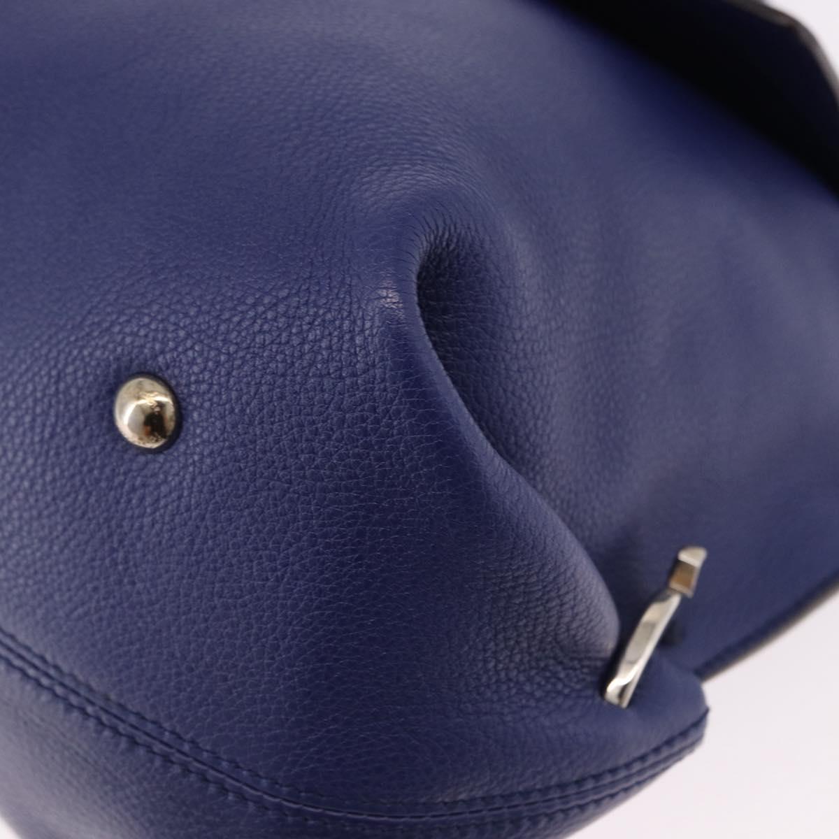 Salvatore Ferragamo Gancini Hand Bag Leather 2way Blue Silver Auth 192042A