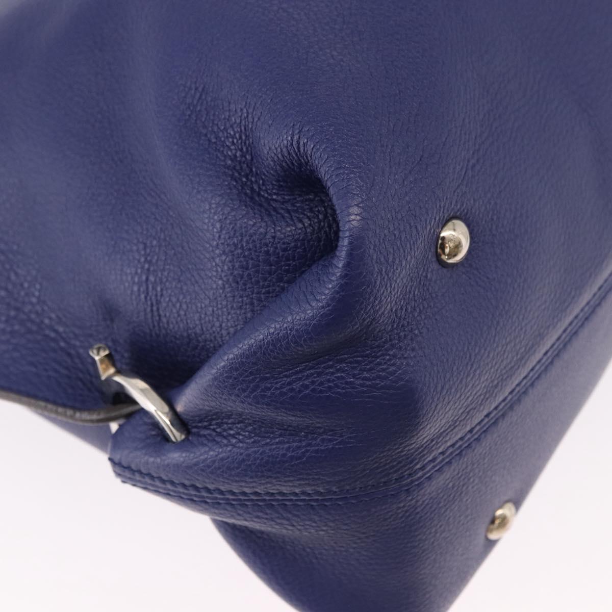 Salvatore Ferragamo Gancini Hand Bag Leather 2way Blue Silver Auth 192042A