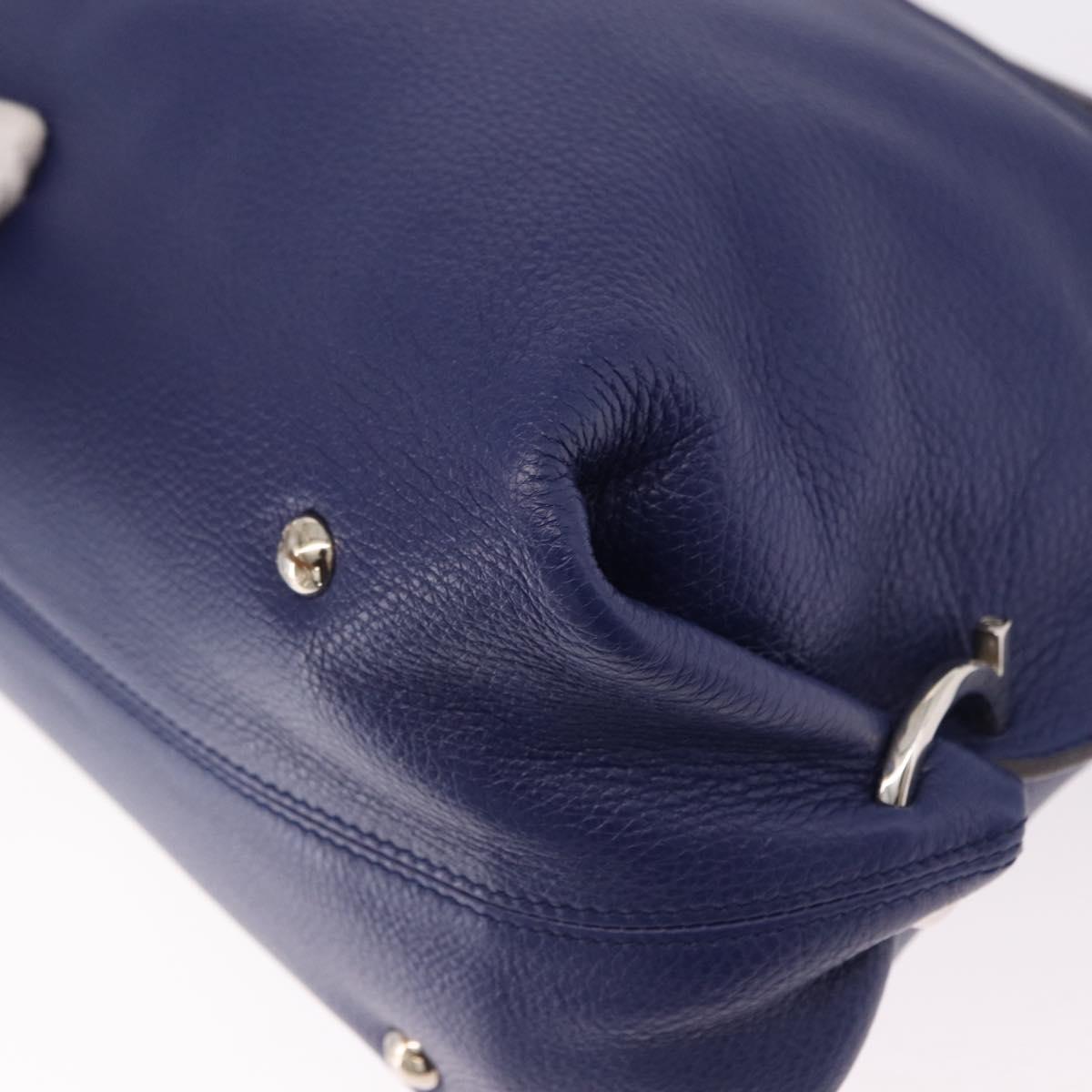 Salvatore Ferragamo Gancini Hand Bag Leather 2way Blue Silver Auth 192042A