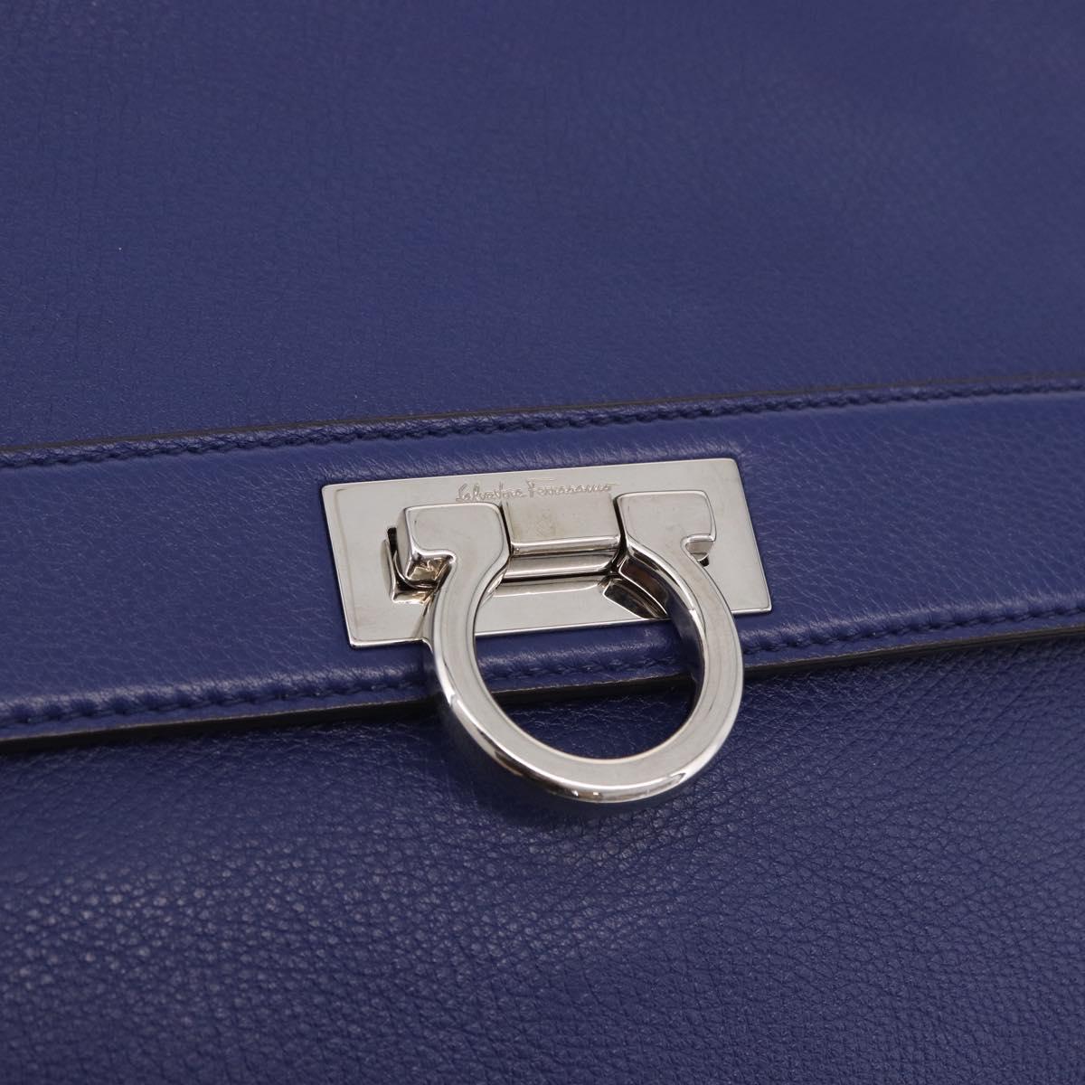 Salvatore Ferragamo Gancini Hand Bag Leather 2way Blue Silver Auth 192042A