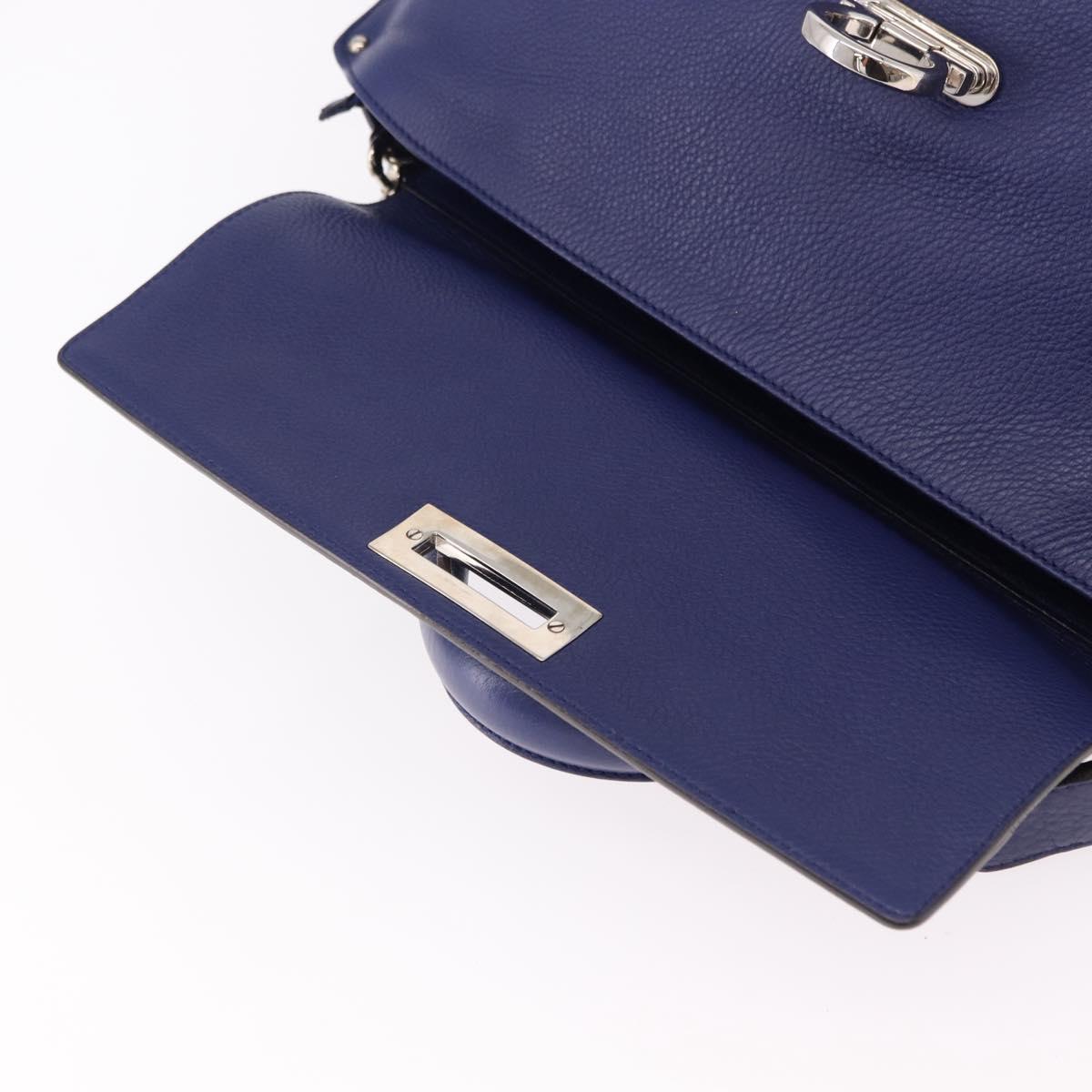 Salvatore Ferragamo Gancini Hand Bag Leather 2way Blue Silver Auth 192042A