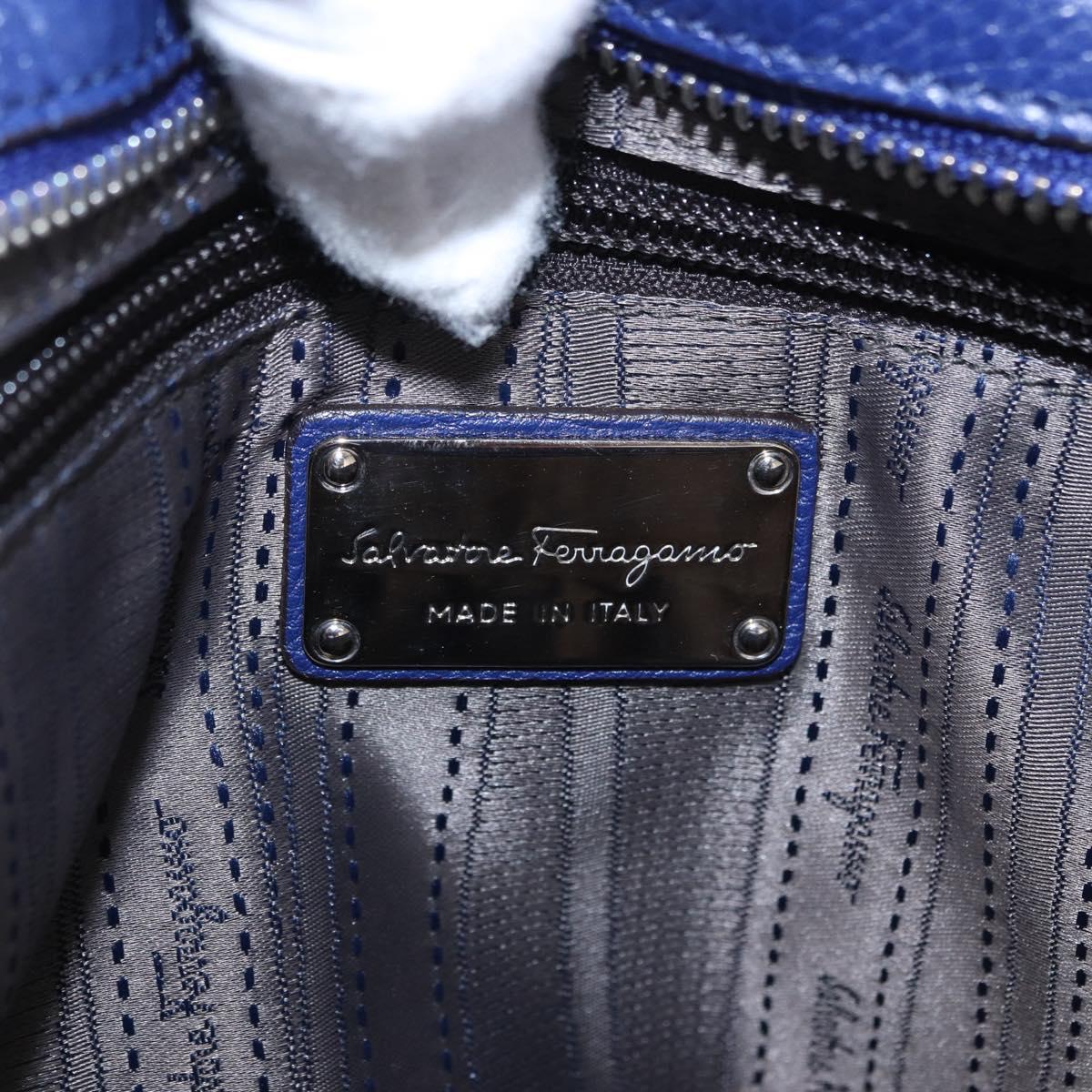 Salvatore Ferragamo Gancini Hand Bag Leather 2way Blue Silver Auth 192042A