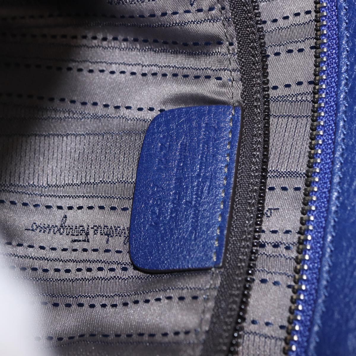 Salvatore Ferragamo Gancini Hand Bag Leather 2way Blue Silver Auth 192042A
