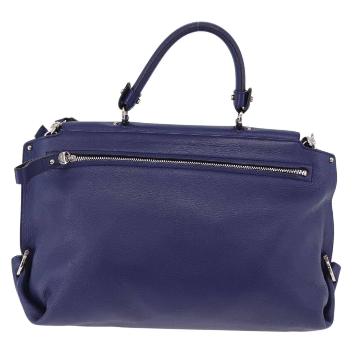 Salvatore Ferragamo Gancini Hand Bag Leather 2way Blue Silver Auth 192042A
