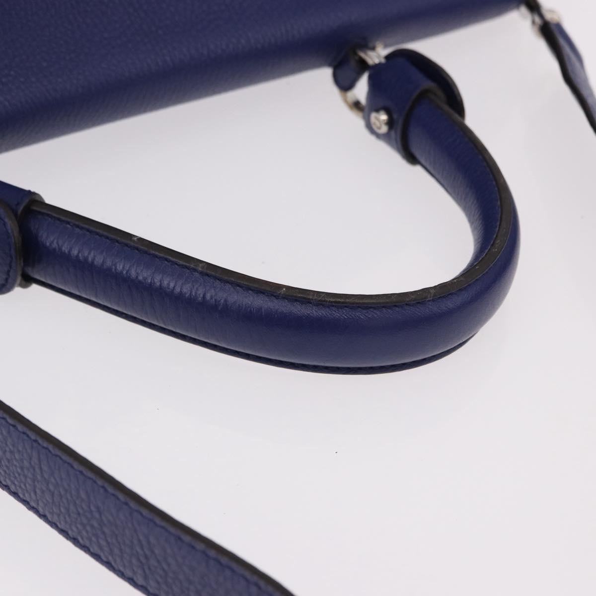 Salvatore Ferragamo Gancini Hand Bag Leather 2way Blue Silver Auth 192042A