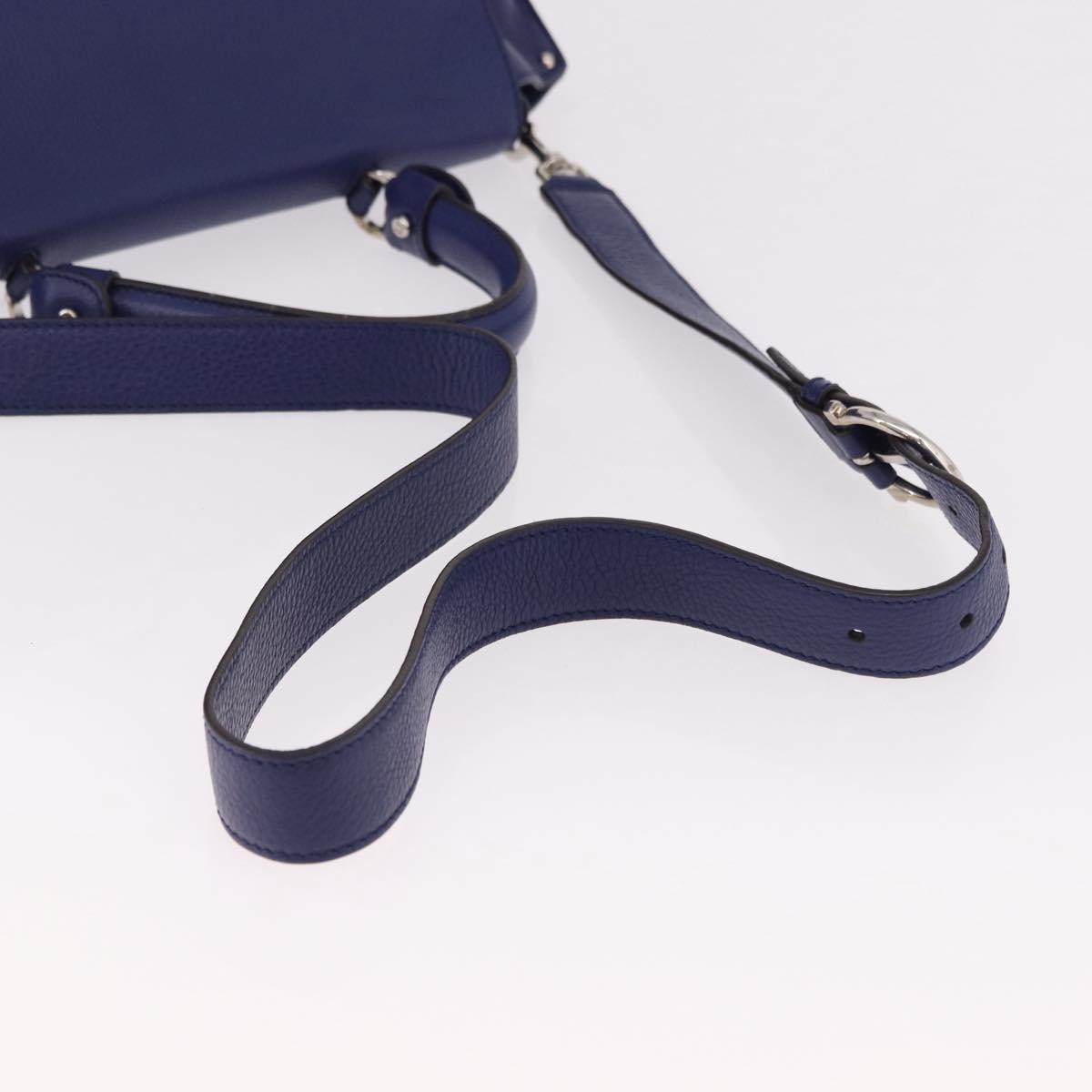 Salvatore Ferragamo Gancini Hand Bag Leather 2way Blue Silver Auth 192042A