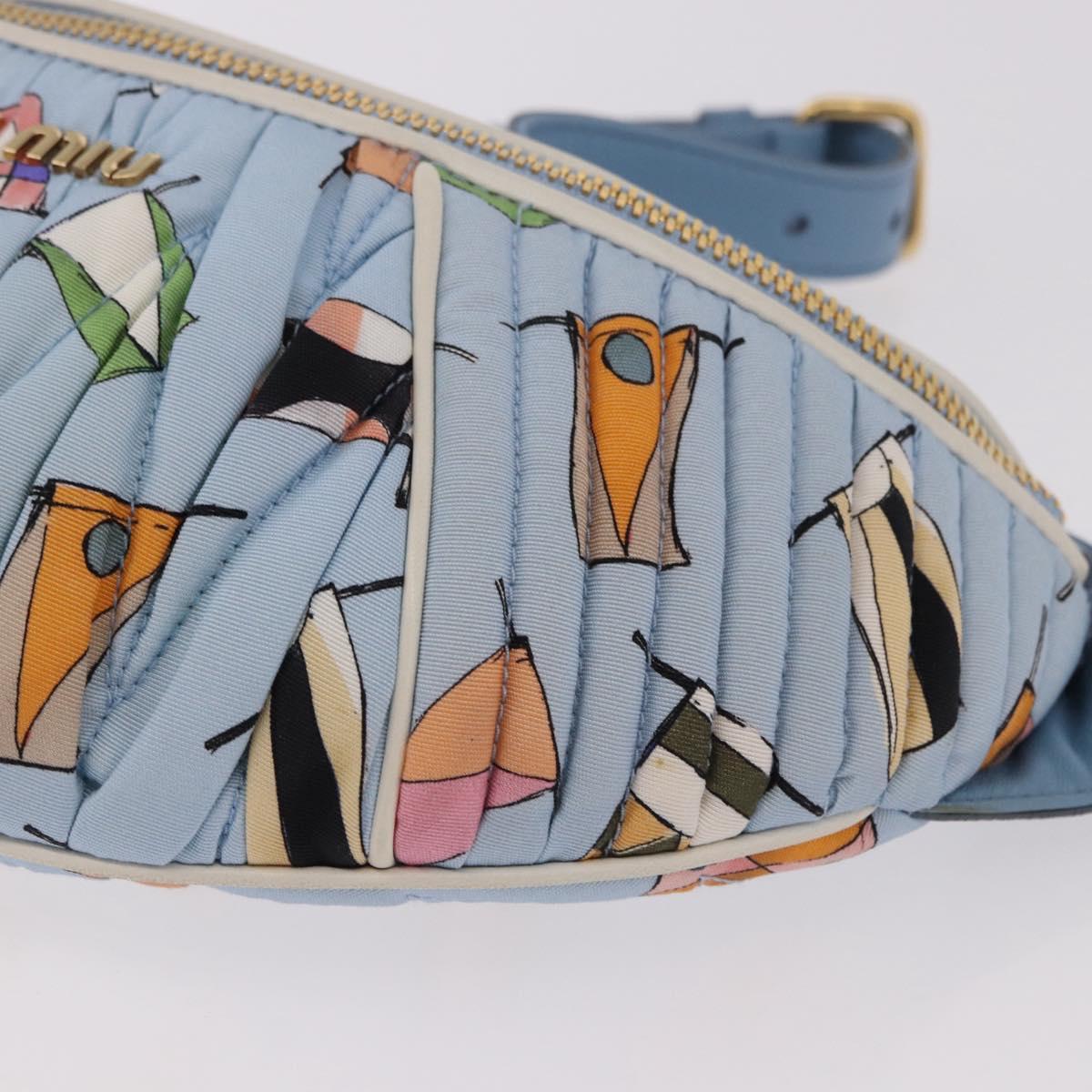 Miu Miu Matelasse Body Bag Canvas Light Blue Gold Auth 192044V