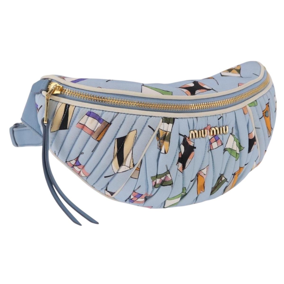 Miu Miu Matelasse Body Bag Canvas Light Blue Gold Auth 192044V