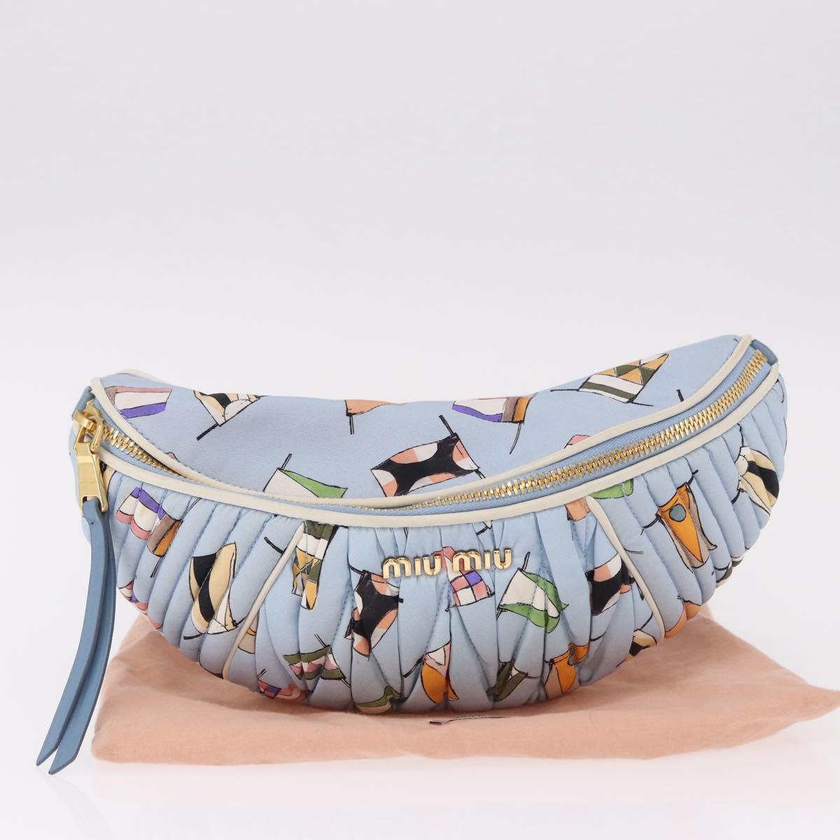 Miu Miu Matelasse Body Bag Canvas Light Blue Gold Auth 192044V