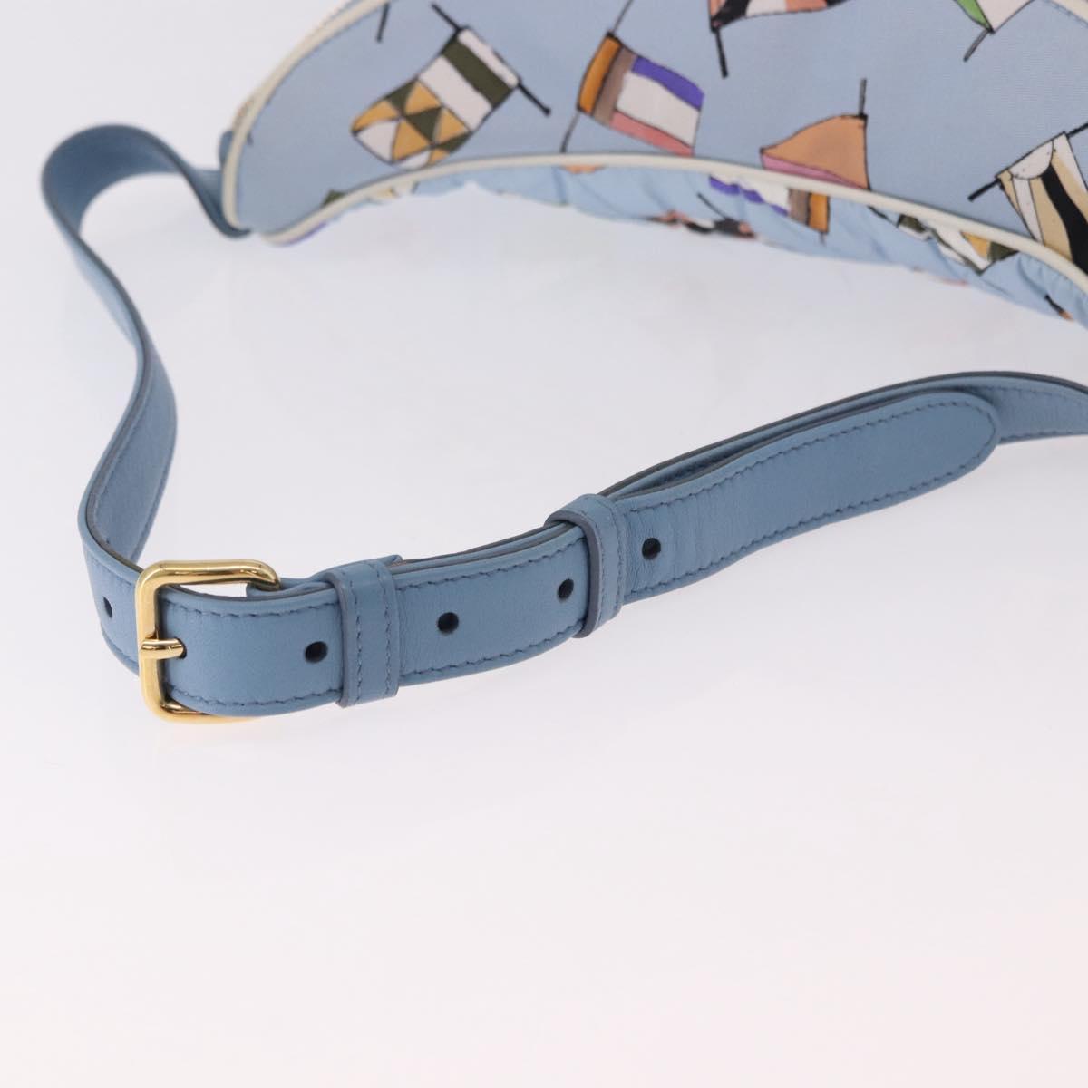 Miu Miu Matelasse Body Bag Canvas Light Blue Gold Auth 192044V