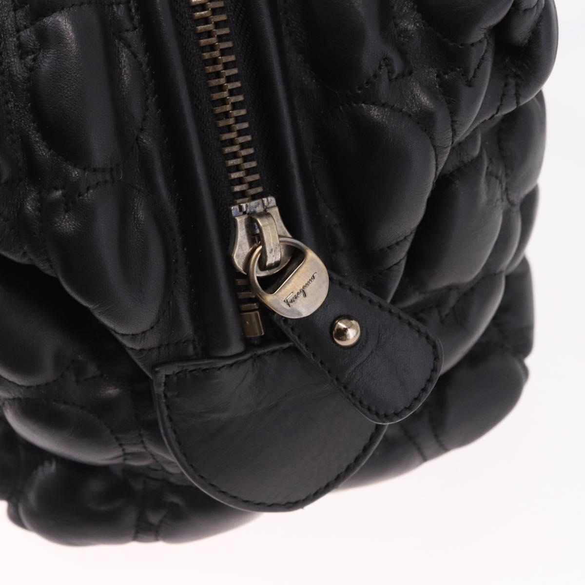 Salvatore Ferragamo Gancini Boston Bag Leather Black Silver Auth 192056V