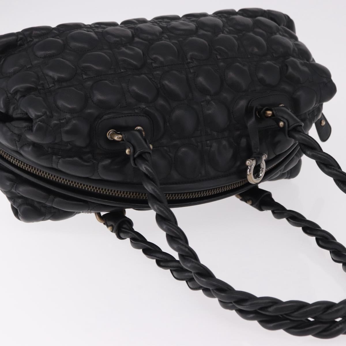 Salvatore Ferragamo Gancini Boston Bag Leather Black Silver Auth 192056V