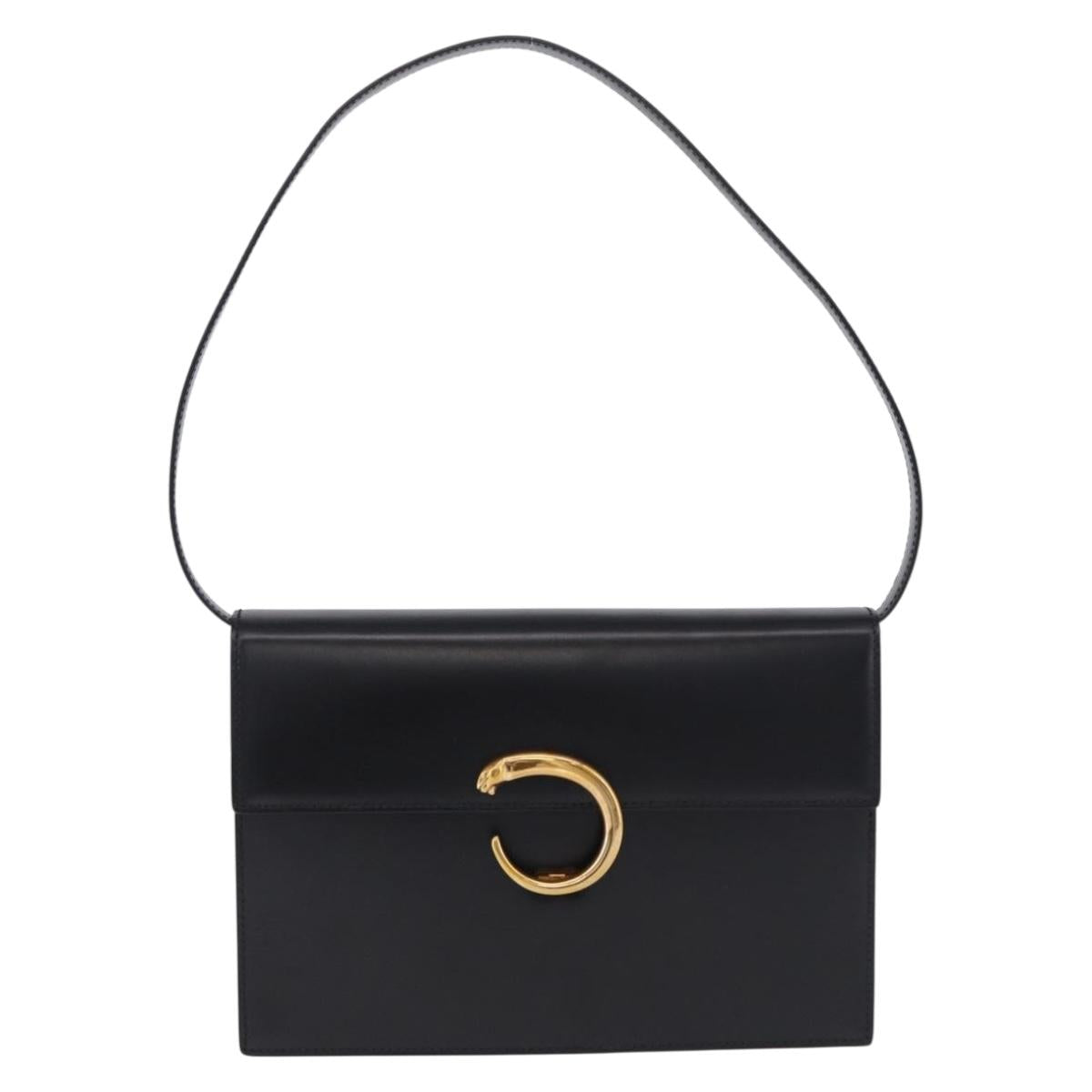 CARTIER PANTHERE Shoulder Bag Leather Black Gold Auth 192063V