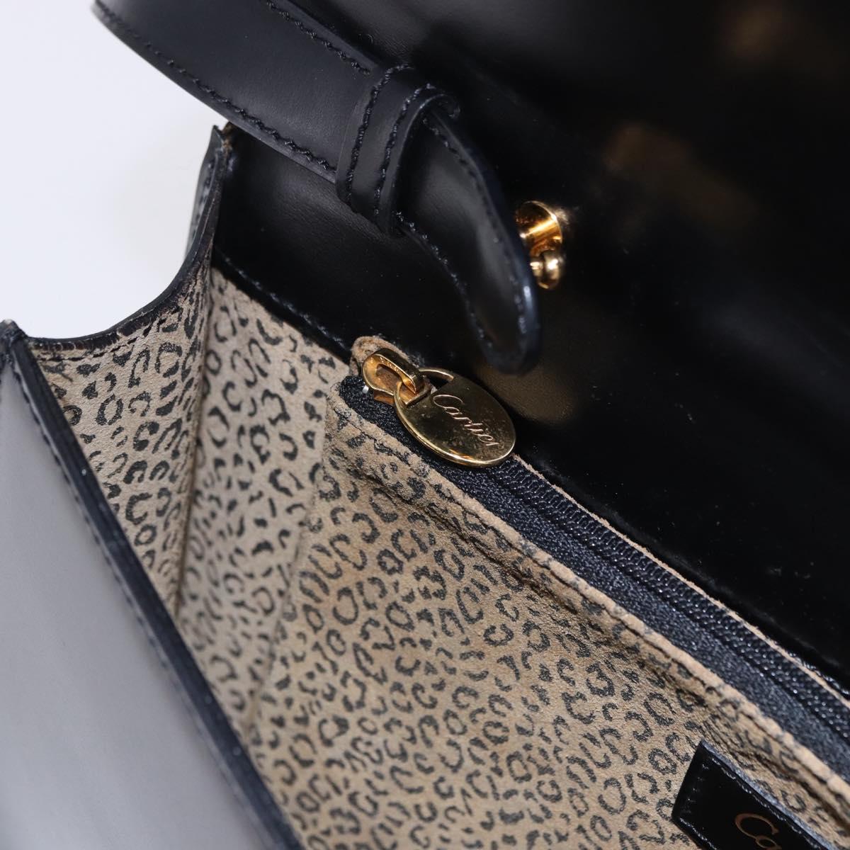 CARTIER PANTHERE Shoulder Bag Leather Black Gold Auth 192063V