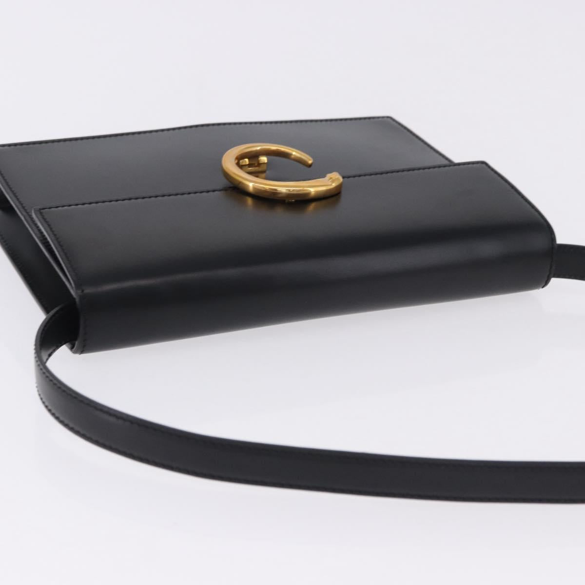 CARTIER PANTHERE Shoulder Bag Leather Black Gold Auth 192063V