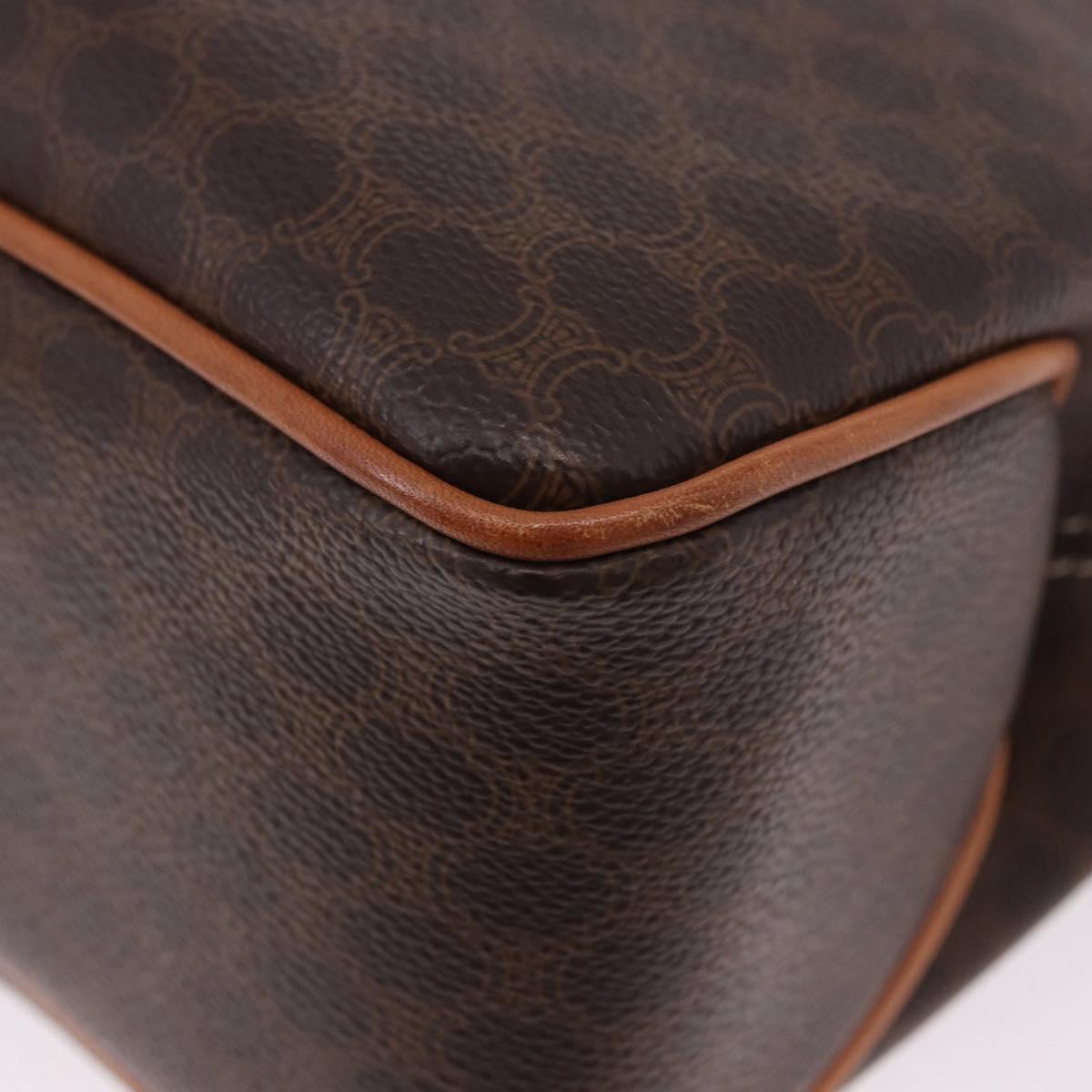 CELINE Macadam Canvas Circle Hand Bag PVC Leather Brown Gold Auth 192066