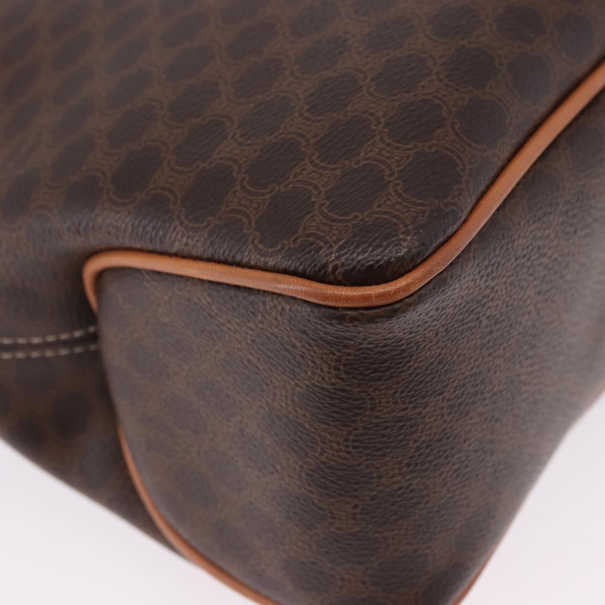 CELINE Macadam Canvas Circle Hand Bag PVC Leather Brown Gold Auth 192066