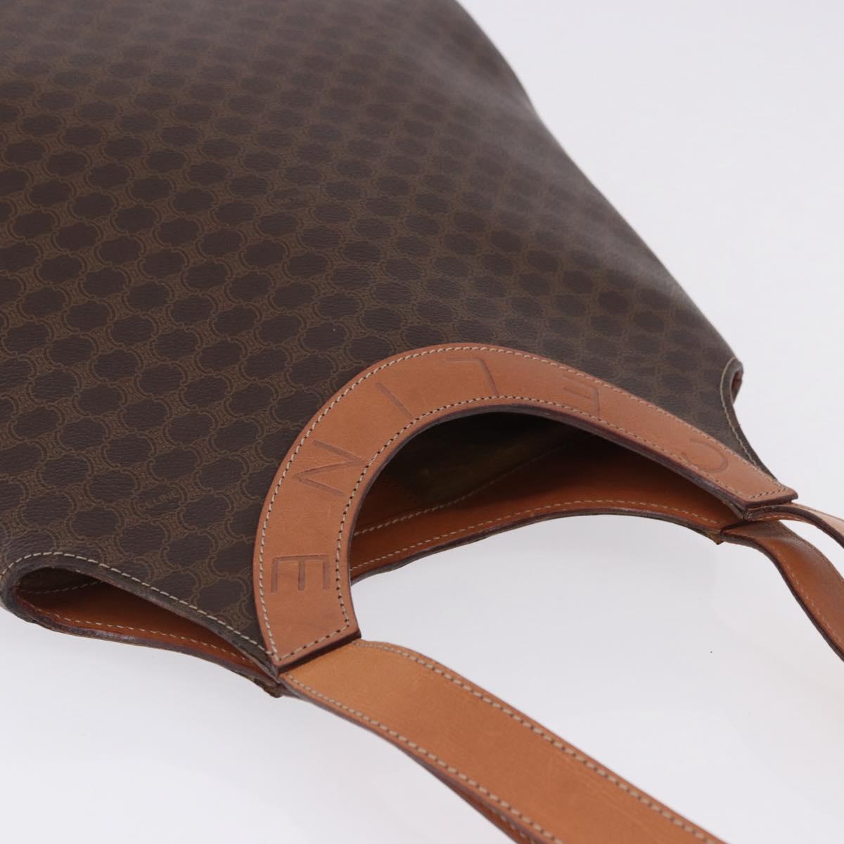 CELINE Macadam Canvas Circle Hand Bag PVC Leather Brown Gold Auth 192066