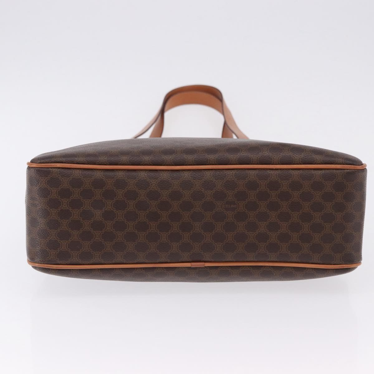 CELINE Macadam Canvas Circle Hand Bag PVC Leather Brown Gold Auth 192066
