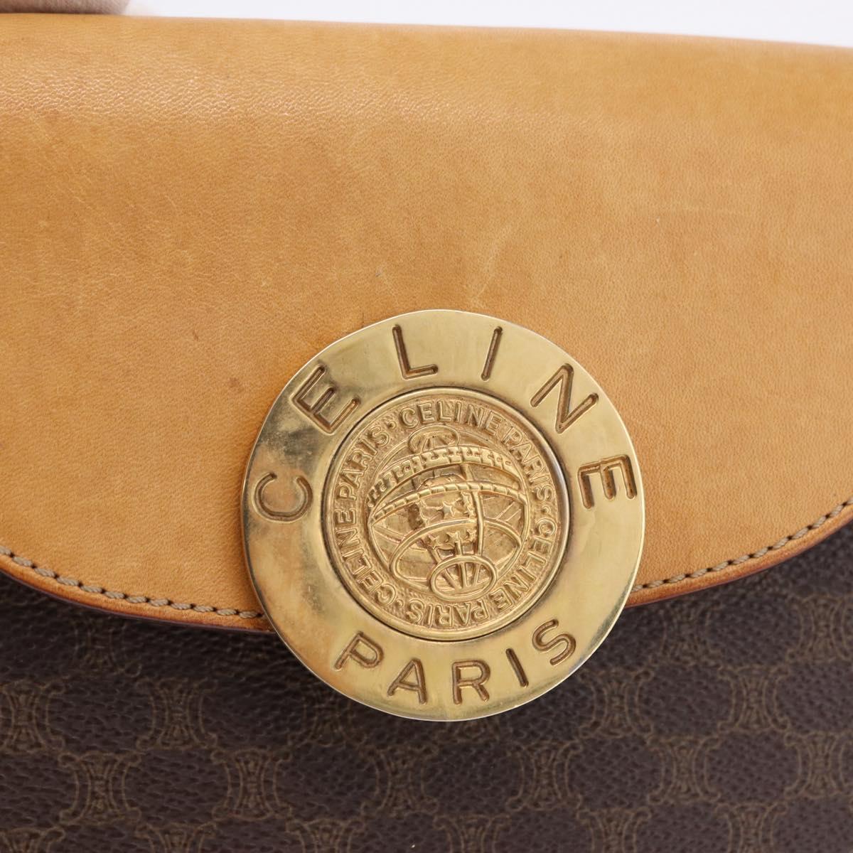 CELINE Macadam Canvas Medallion Hand Bag PVC Leather Brown Gold Auth 192071A