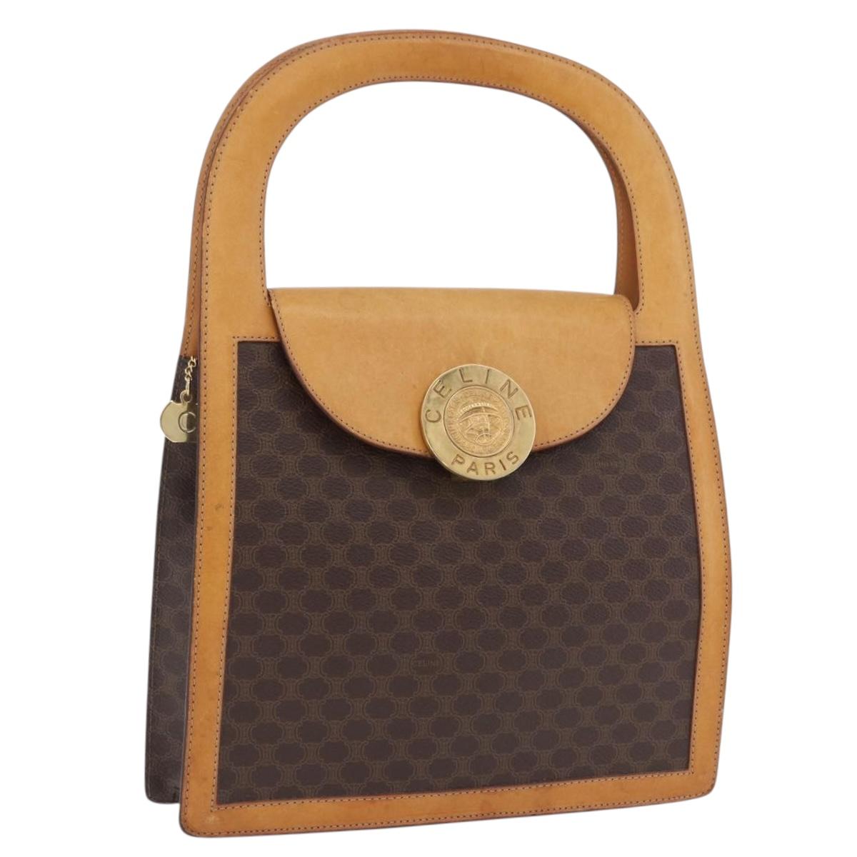 CELINE Macadam Canvas Medallion Hand Bag PVC Leather Brown Gold Auth 192071A